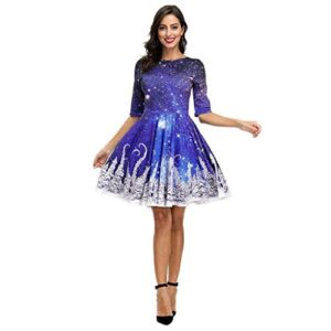 Women's Flare Dress Christmas Vintage Half Sleeve