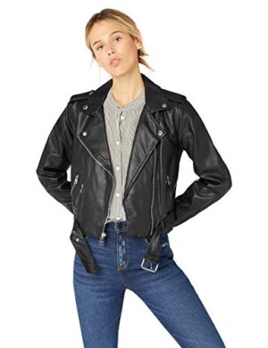 Faux Leather Belted Motorcycle Jacket