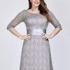 Ever-Pretty Women's Plus Size See-Through Half Sleeve Floral Lace Special Occasion Dress Gray US22