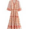 Women's Casual Half Sleeve V Neck Floral Print Bohemian