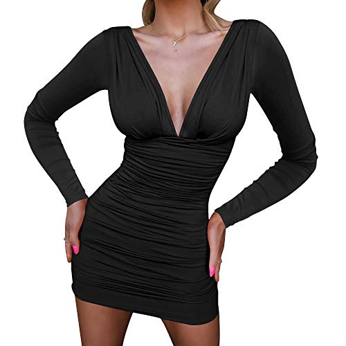 41PEQ-n0PVL.SL1500 Elegant V-Neck Ruched Bodycon Dress - Elevate Your Style at Any Occasion
