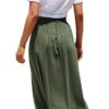 Button Front High Waist A Line Midi Skirt with Pockets