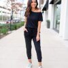 Solid Off Shoulder Elastic Waist Stretchy Long Romper Jumpsuit