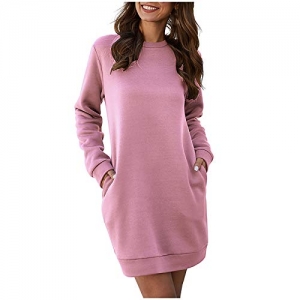 Long Sweatshirt Dress Solid Crewneck Casual Loose