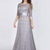 Ever-Pretty Women's Plus Size See-Through Half Sleeve Floral Lace Special Occasion Dress Gray US22