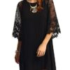 MakeMeChic Women's Casual Crewneck Half Sleeve Summer Chiffon Tunic Dress Black XL