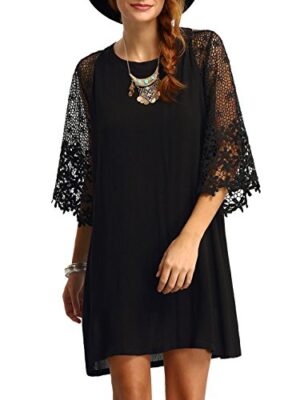 MakeMeChic Women's Casual Crewneck Half Sleeve Summer Chiffon Tunic Dress Black XL