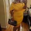 Women's Off Shoulder Fitted Club Midi Dress Size 2XL Yellow
