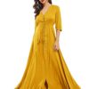 Women's Button Up V Neck Half Sleeve Split Flowy