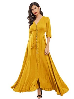 Women's Button Up V Neck Half Sleeve Split Flowy