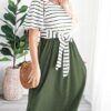 Summer Striped Ruffle Sleeves Tie Waist Pockets