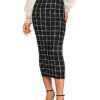 Verdusa Women's Elegant Plaid Elastic Waist Bodycon Midi Skirt