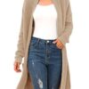 Women’s Plush Knit Cardigan with Pockets – Cozy Open Front Sweater Coat for Fall & Winter in Khaki