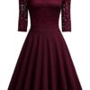 Lace Half Sleeve Boat Neck Formal Swing Dress