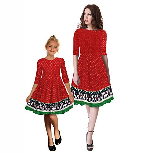 Family Dress Clothes Women Girl Dot Print Half Sleeve
