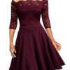 Lace Half Sleeve Boat Neck Formal Swing Dress