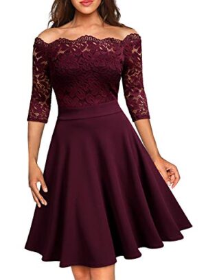 Lace Half Sleeve Boat Neck Formal Swing Dress
