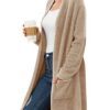 Women’s Plush Knit Cardigan with Pockets – Cozy Open Front Sweater Coat for Fall & Winter in Khaki