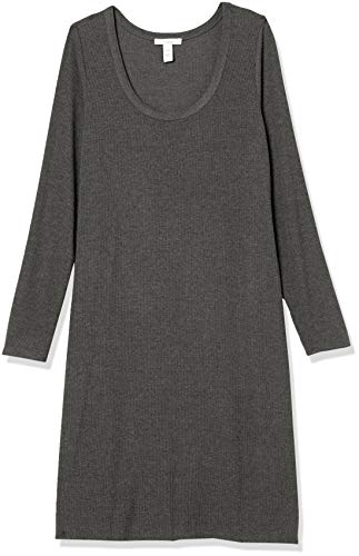 Spandex Fine Rib Long-Sleeve Scoop Neck Dress