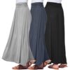 High Waisted Ruched Fold Over Elastic Waistband Flowy Long Length Skirts
