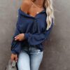 Plus Size Tops V Neck Hoodie Long Sleeve Shirt