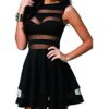 Women's Mesh See Through Sheer Block Skater Sleeveless Mini Dress