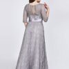 Ever-Pretty Women's Plus Size See-Through Half Sleeve Floral Lace Special Occasion Dress Gray US22