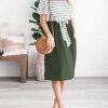 Summer Striped Ruffle Sleeves Tie Waist Pockets