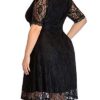Women Lace V Neck Plus Size Cocktail Dress Black Wedding