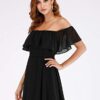 Chic Ladies' Ruffled Chiffon A-Line Bridesmaid Dress - Versatile Off-Shoulder, Empire Waist Gown in Black (US16)