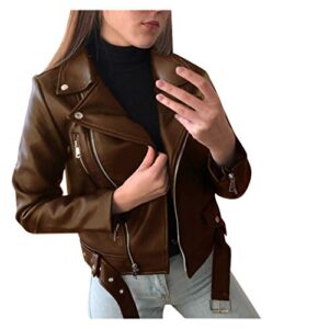 Women Cool Faux Leather Jacket Long Sleeve Zipper