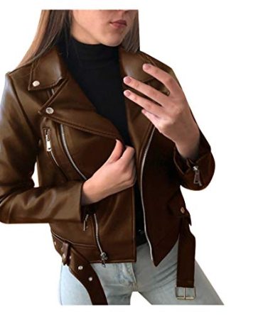 Women Cool Faux Leather Jacket Long Sleeve Zipper