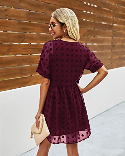 41sWhDqQ8-L Summer Ready with the Swiss Dot V-Neck Mini Dress - Short Sleeves, Flowy Ruffle Hemline