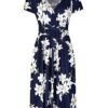 Women's Summer V-Neck Pattern Knee-Length Dress - Versatile Elegance for Any Occasion, Floral Beauty with Pockets Included