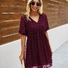 Summer Ready with the Swiss Dot V-Neck Mini Dress - Short Sleeves, Flowy Ruffle Hemline