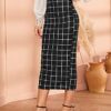 Verdusa Women's Elegant Plaid Elastic Waist Bodycon Midi Skirt