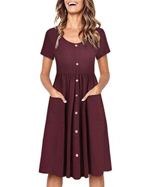 Long Sleeve V Neck Button Down Midi Skater Dress