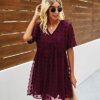 Summer Ready with the Swiss Dot V-Neck Mini Dress - Short Sleeves, Flowy Ruffle Hemline