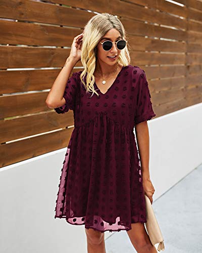 41wGERa71GL Summer Ready with the Swiss Dot V-Neck Mini Dress - Short Sleeves, Flowy Ruffle Hemline
