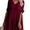 Women’s Mini Dress Short Sleeves Sexy V Neck Flowy Dress Swiss