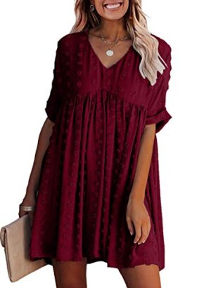 Women’s Mini Dress Short Sleeves Sexy V Neck Flowy Dress Swiss
