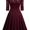 Lace Half Sleeve Boat Neck Formal Swing Dress