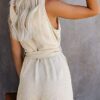 Summer Sleeveless V Neck Button Down Beige Tank Romper