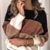 Sweaters Casual Long Sleeve Crewneck Color Block