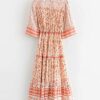 Women's Casual Half Sleeve V Neck Floral Print Bohemian