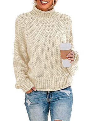 Women's Turtleneck Batwing Sleeve Loose Oversized Chunky