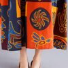 Women Vintage Loose Dress Contrast Color Print Half Sleeves
