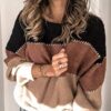 Sweaters Casual Long Sleeve Crewneck Color Block