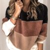 Sweaters Casual Long Sleeve Crewneck Color Block
