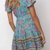 Bohemian Floral Print Ruffle Swing A Line Beach Mini Dress Green